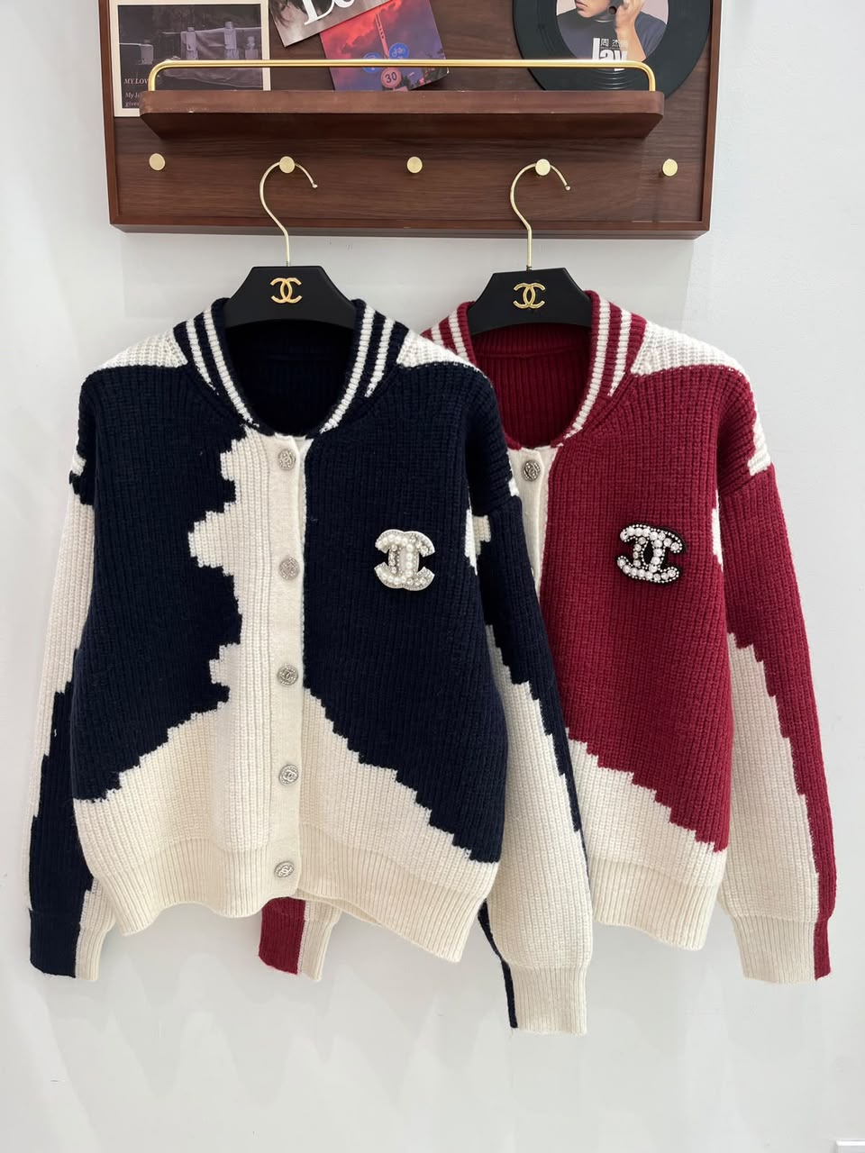 Chanel Color-Block Knit Cardigan with Pearl CC Logo