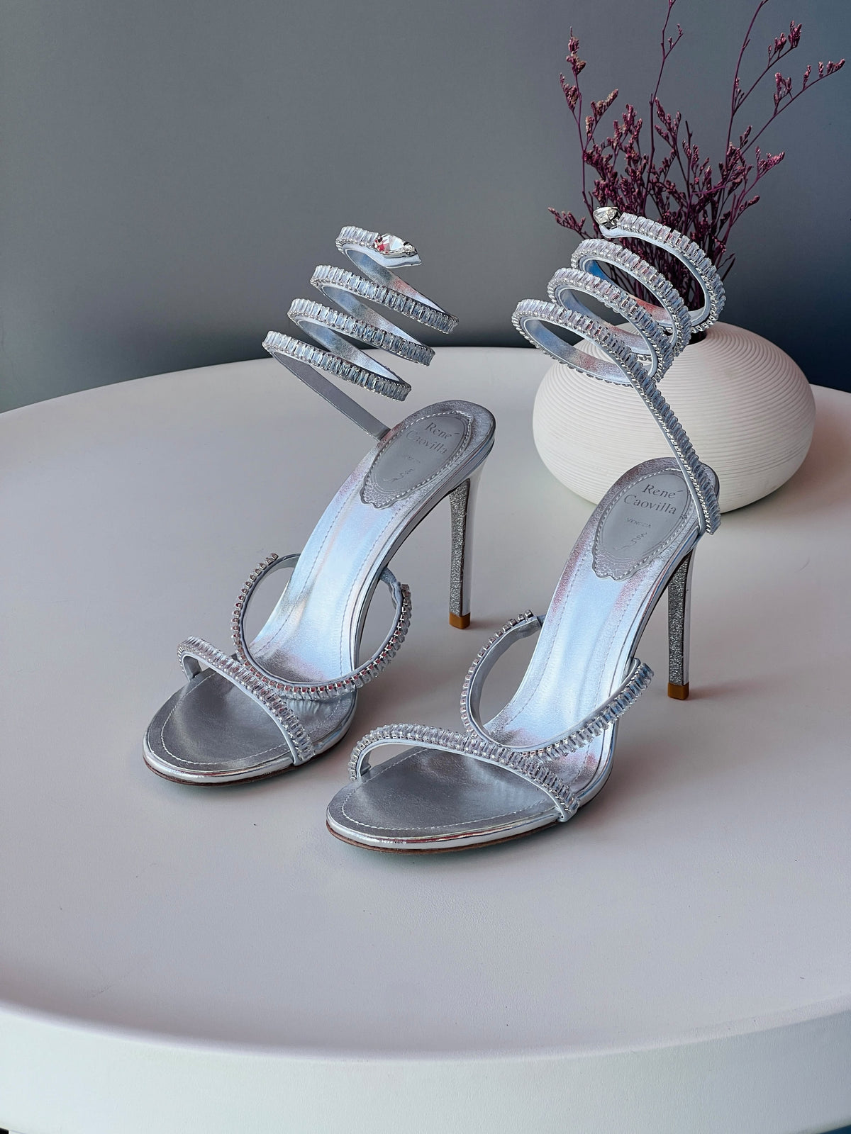 René Caovilla Cleo Crystal-Embellished Spiral High Heel Sandals