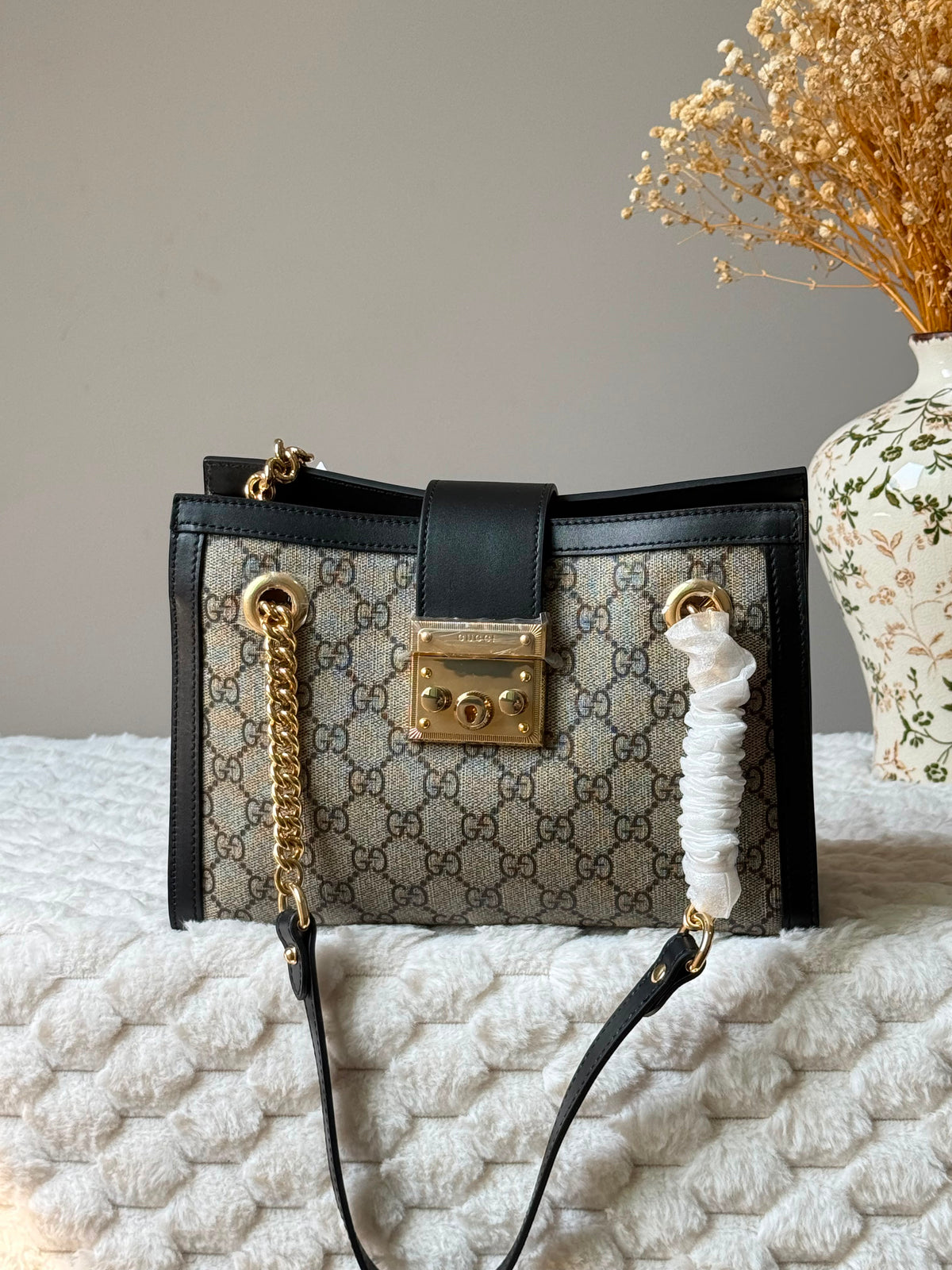 Gucci GG Supreme Tote Bag with Web Stripe Shoulder Strap