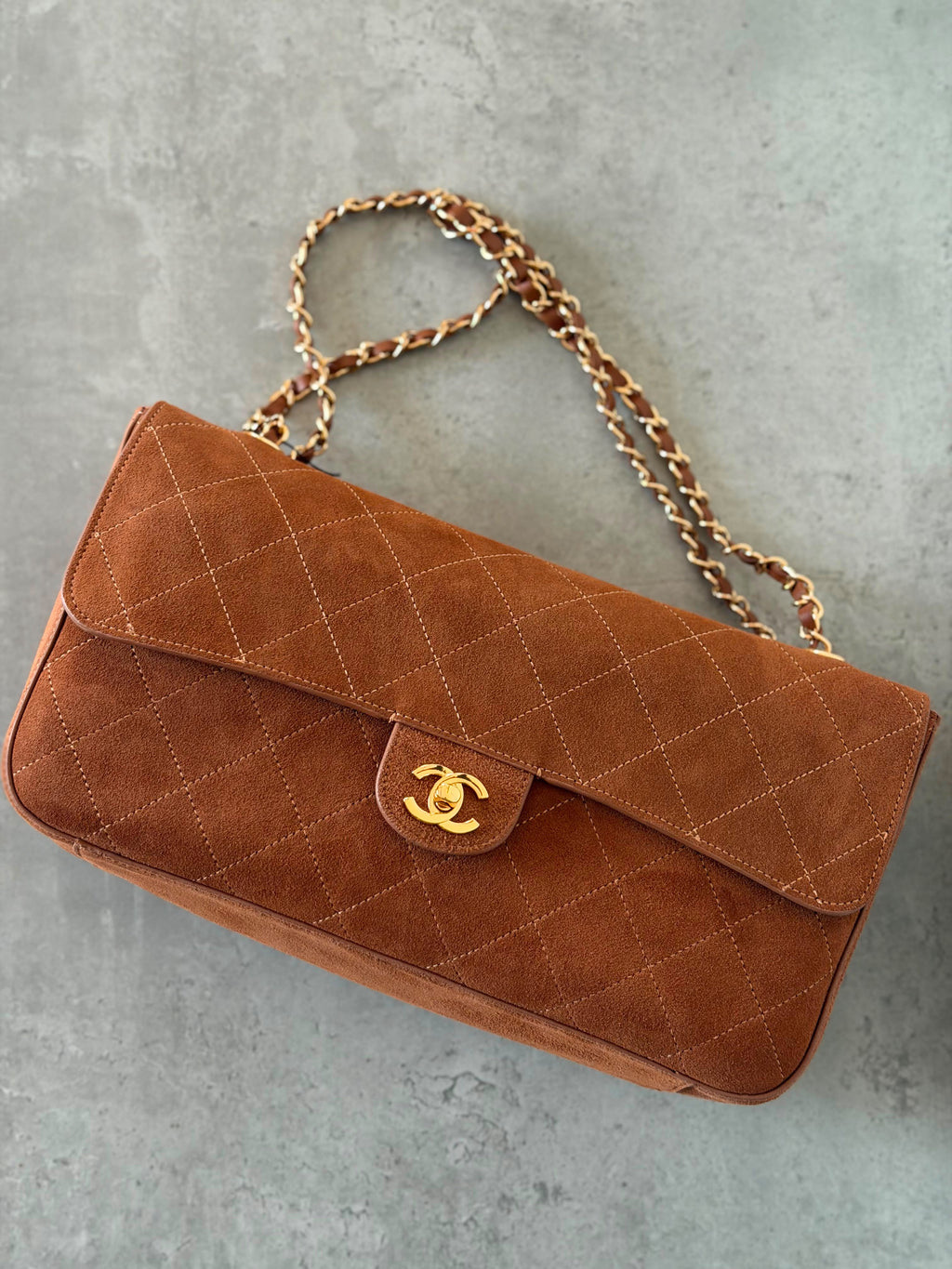 Chanel Quilted Suede Classic Flap Bag with Gold-Tone Hardware 32 CM