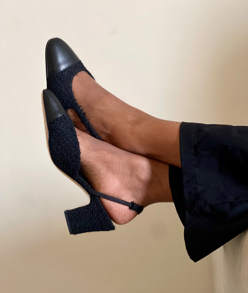 Chanel Tweed Cap-Toe Slingbacks
