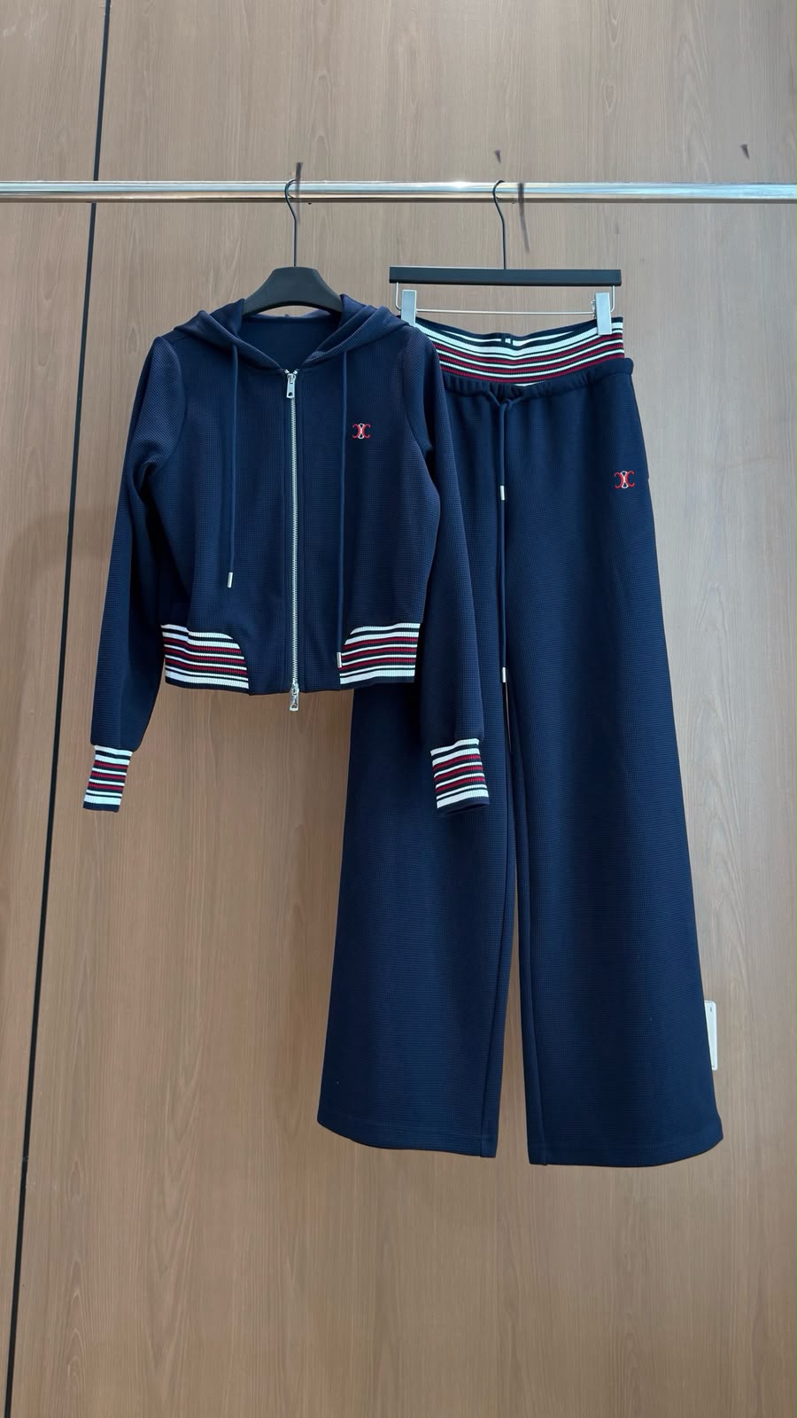 Celine Triomphe Striped Trim Zip Hoodie and Wide