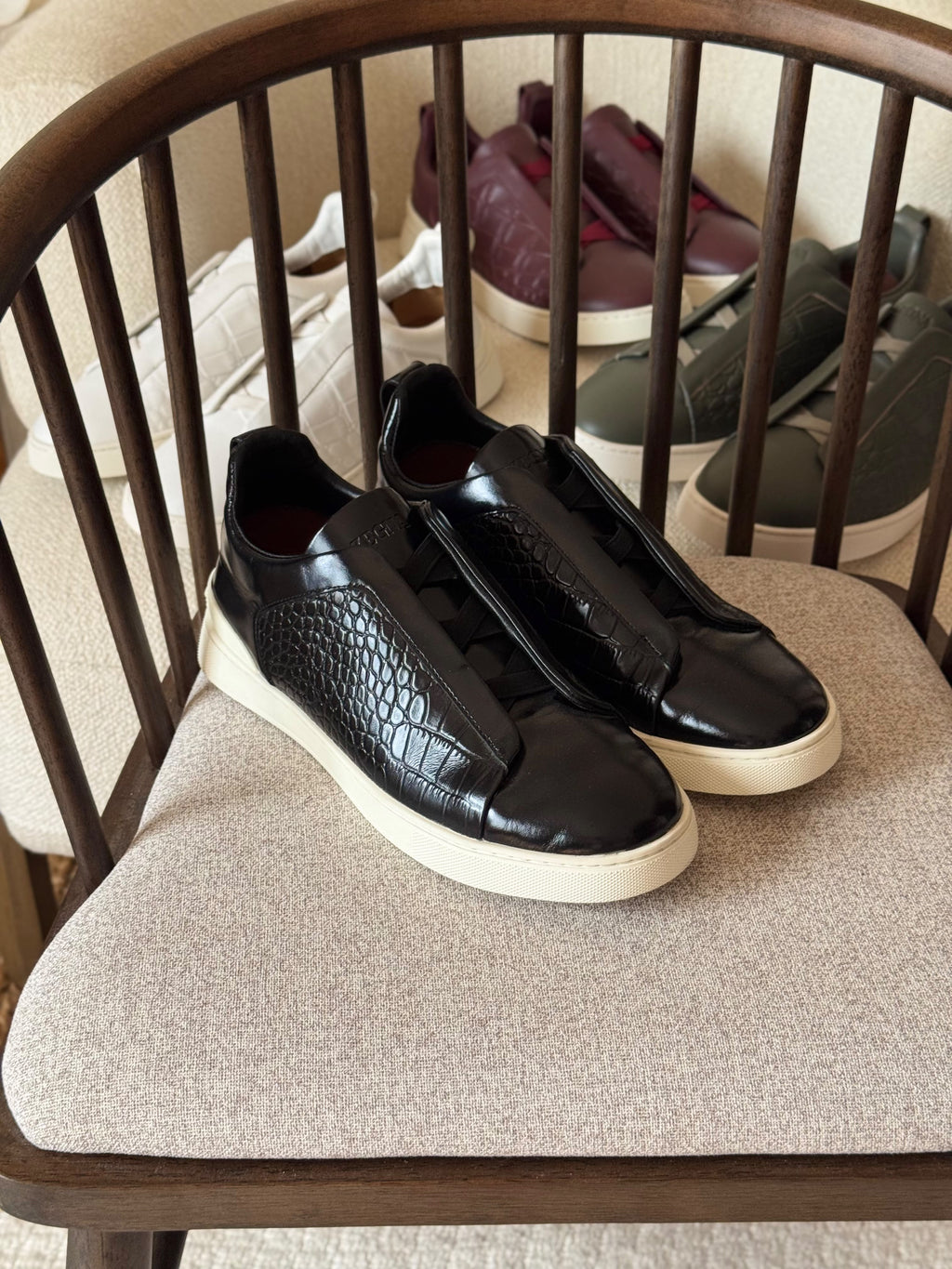 ZEGNA Triple Stitch Alligator Leather Slip-On Sneakers