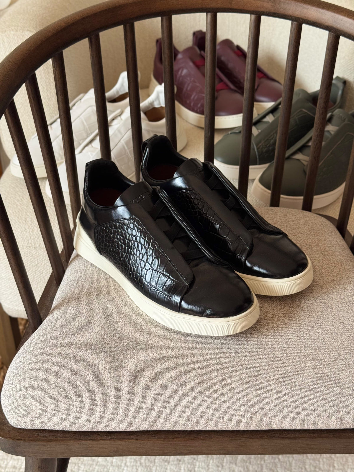ZEGNA Triple Stitch Alligator Leather Slip-On Sneakers