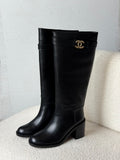 Chanel CC Logo Leather Knee-High Boots
