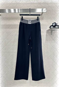 Fendi FF Logo Jacquard Elastic Waistband Wide-Leg Knit Trousers
