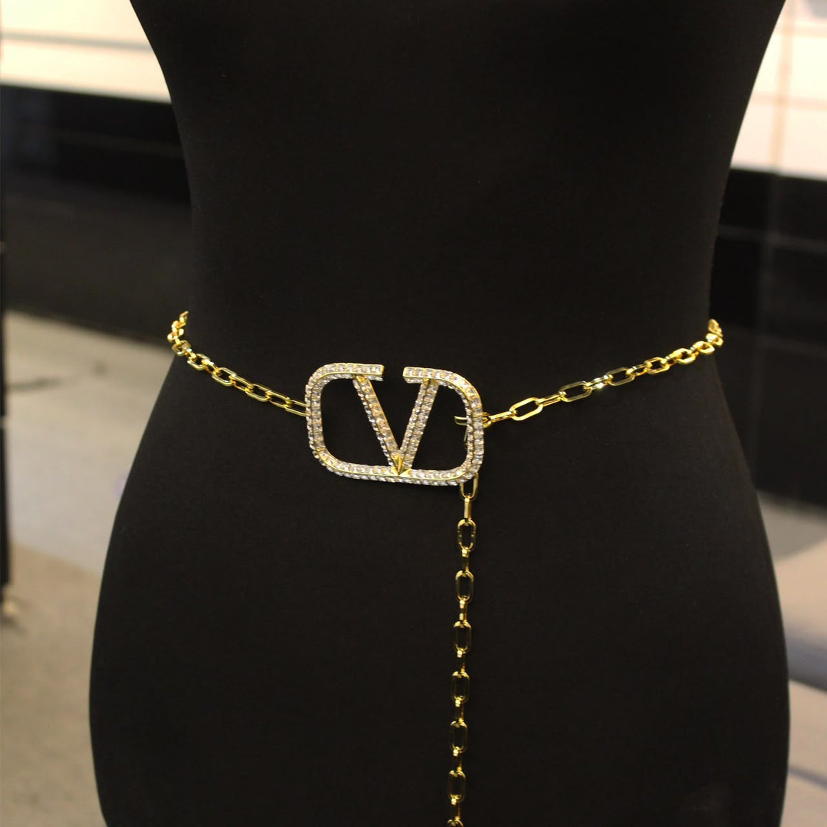 Valentino Garavani VLogo Signature Crystal Chain Belt