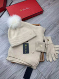 Loro Piana Pom Pom Scarf Beanie & Gloves Set
