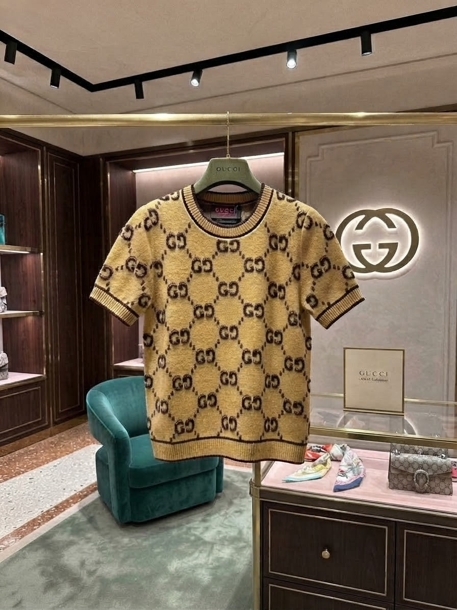 Gucci GG Supreme Monogram Short-Sleeve Knit Top