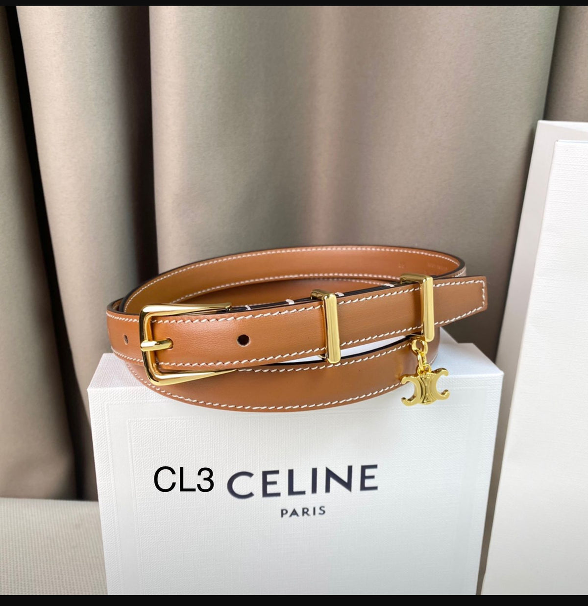 CELINE Triomphe Charm Leather Belt
