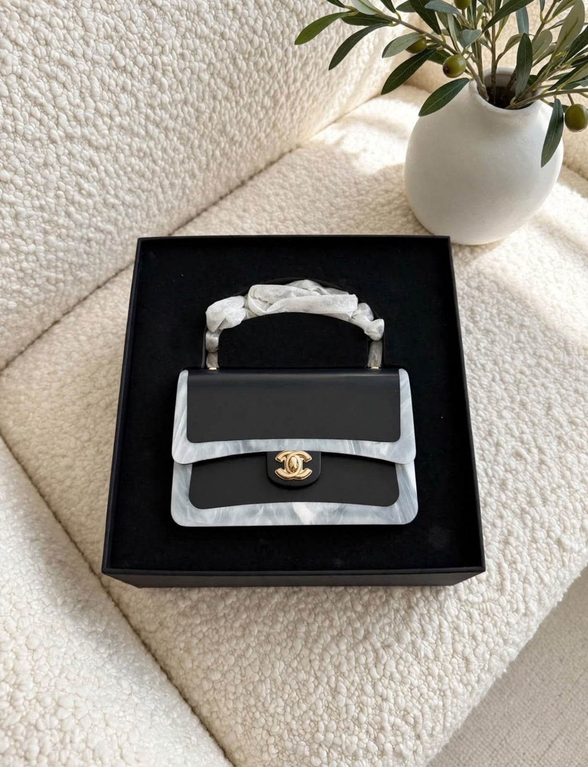 CHANEL Structured Top Handle Flap Box Bag
