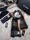 CHANEL Mixed Knit Scarf & Beanie Set
