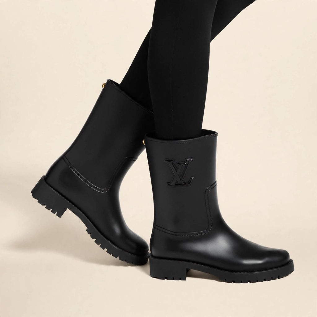 Louis Vuitton Rubber / Leather Boots with LV Logo
