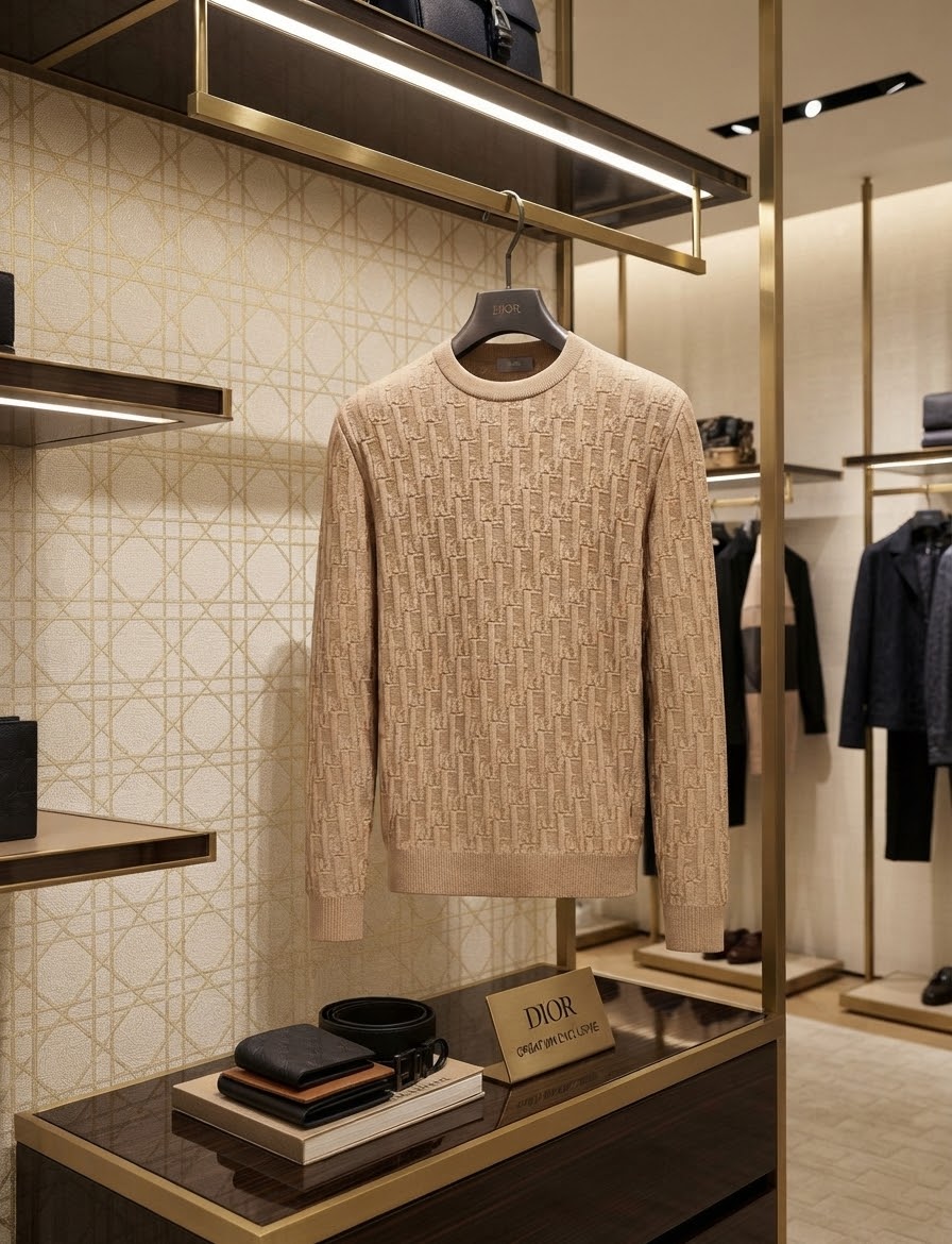 Dior Raised Monogram Crew Neck Sweater
