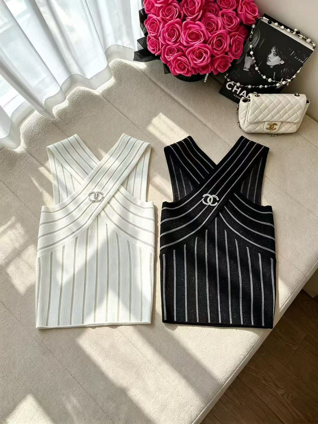 Chanel Criss-Cross Ribbed Knit CC Tank Top