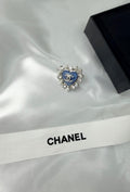 Chanel Blue Heart Pearl Crystal CC Brooch