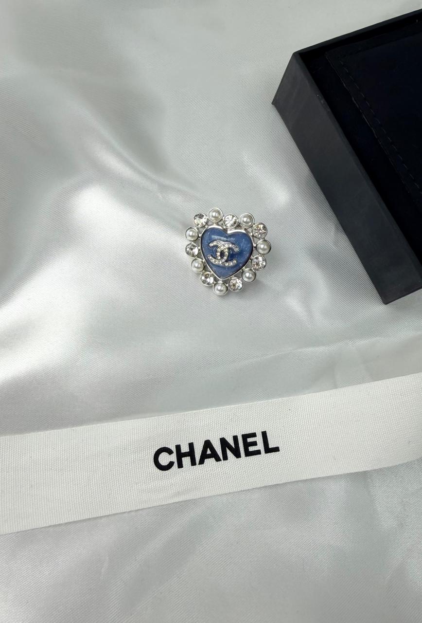 Chanel Blue Heart Pearl Crystal CC Brooch