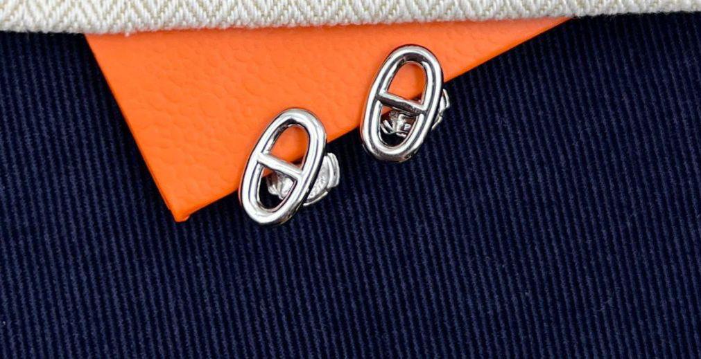 Hermès Chaîne d’Ancre-Inspired Silver-Tone Stud Earrings –