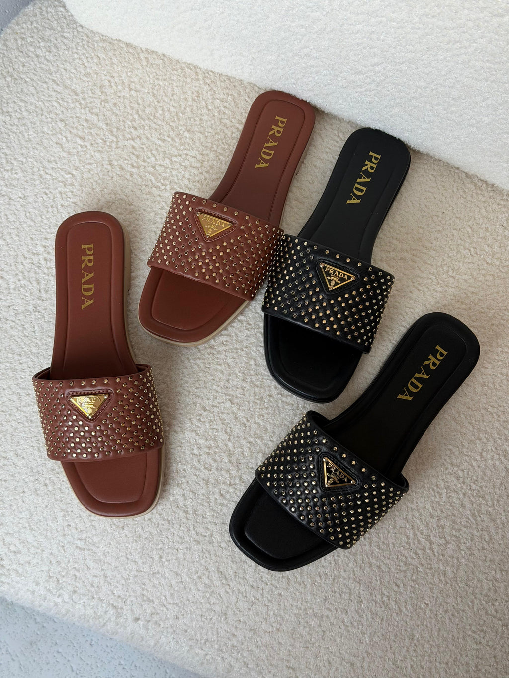 Prada Studded Leather Slide Sandals