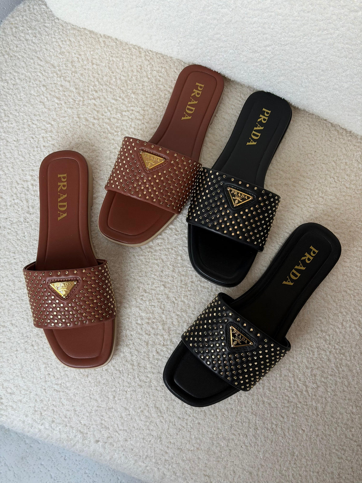 Prada Studded Leather Slide Sandals