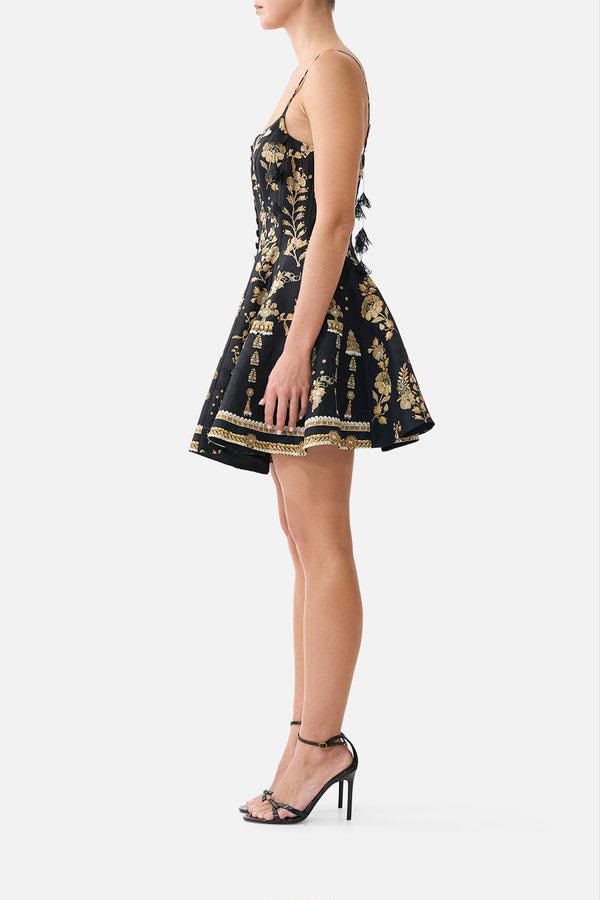 Camilla Crystal-Embellished Printed Silk Strappy Corset Flared Mini Dress