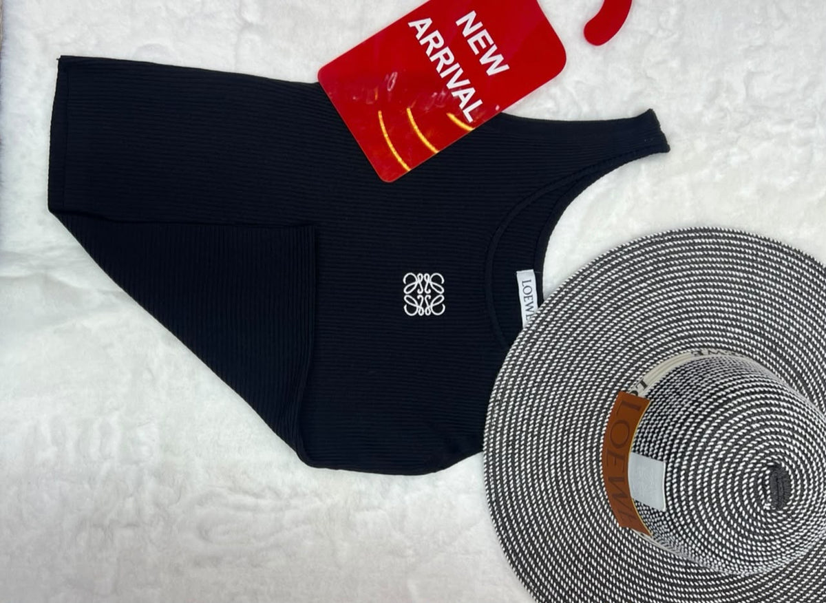 Loewe Anagram Ribbed Crop Top & Loewe Woven Wide-Brim Hat