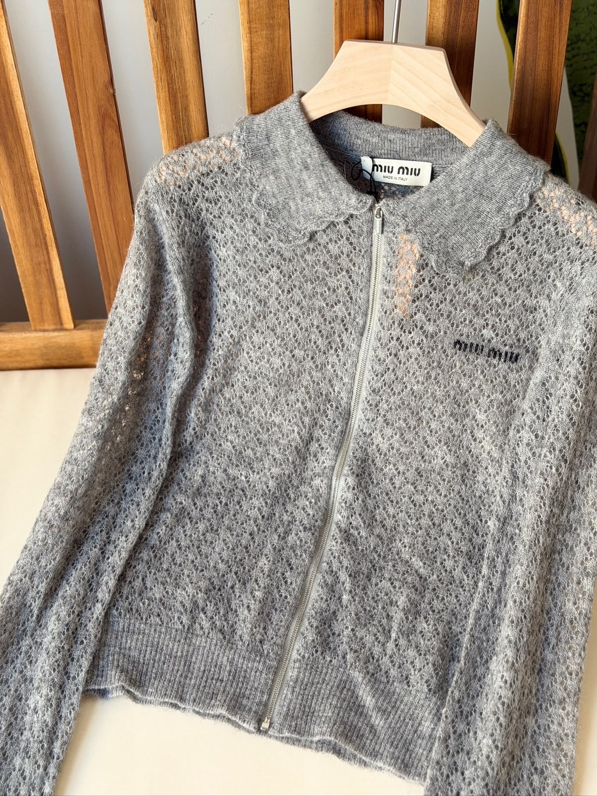 Miu Miu Grey Collared Zip-Up Knit