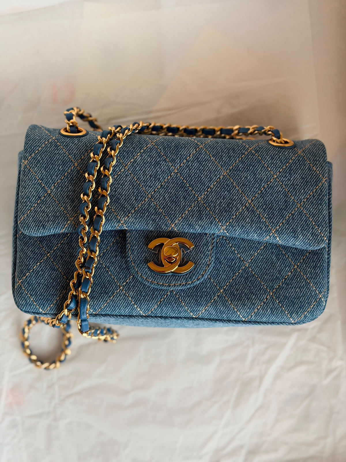 Chanel Denim Classic Flap Bag with Gold-Tone Hardware
