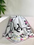 CHANEL Large emblem camellias and chains Square Scarf
