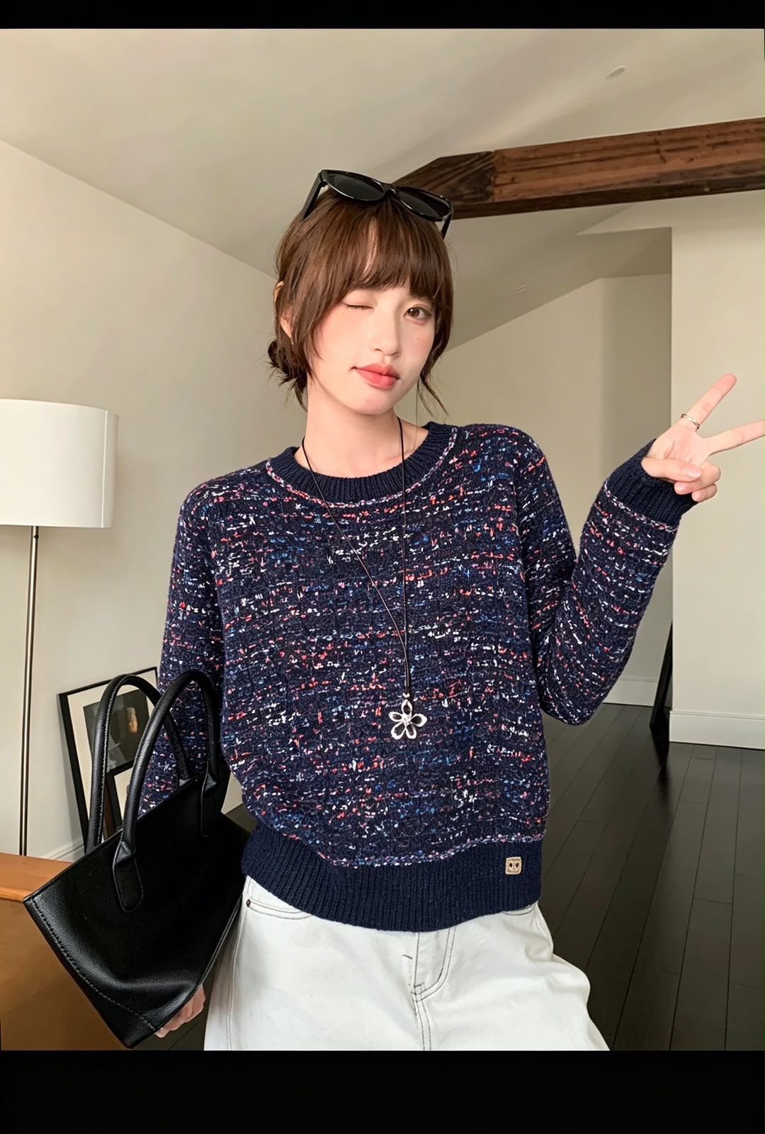 Chanel Tweed-Style Multicolor Knit Crewneck Sweater