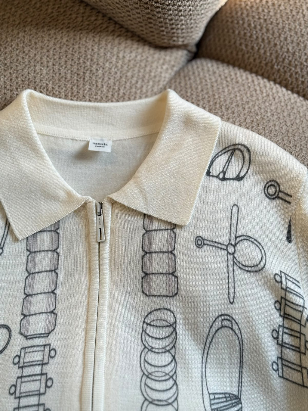 Hermès Object Motif Zip-Up Knit Cardigan