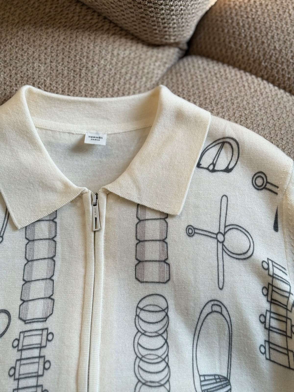 Hermès Object Motif Zip-Up Knit Cardigan