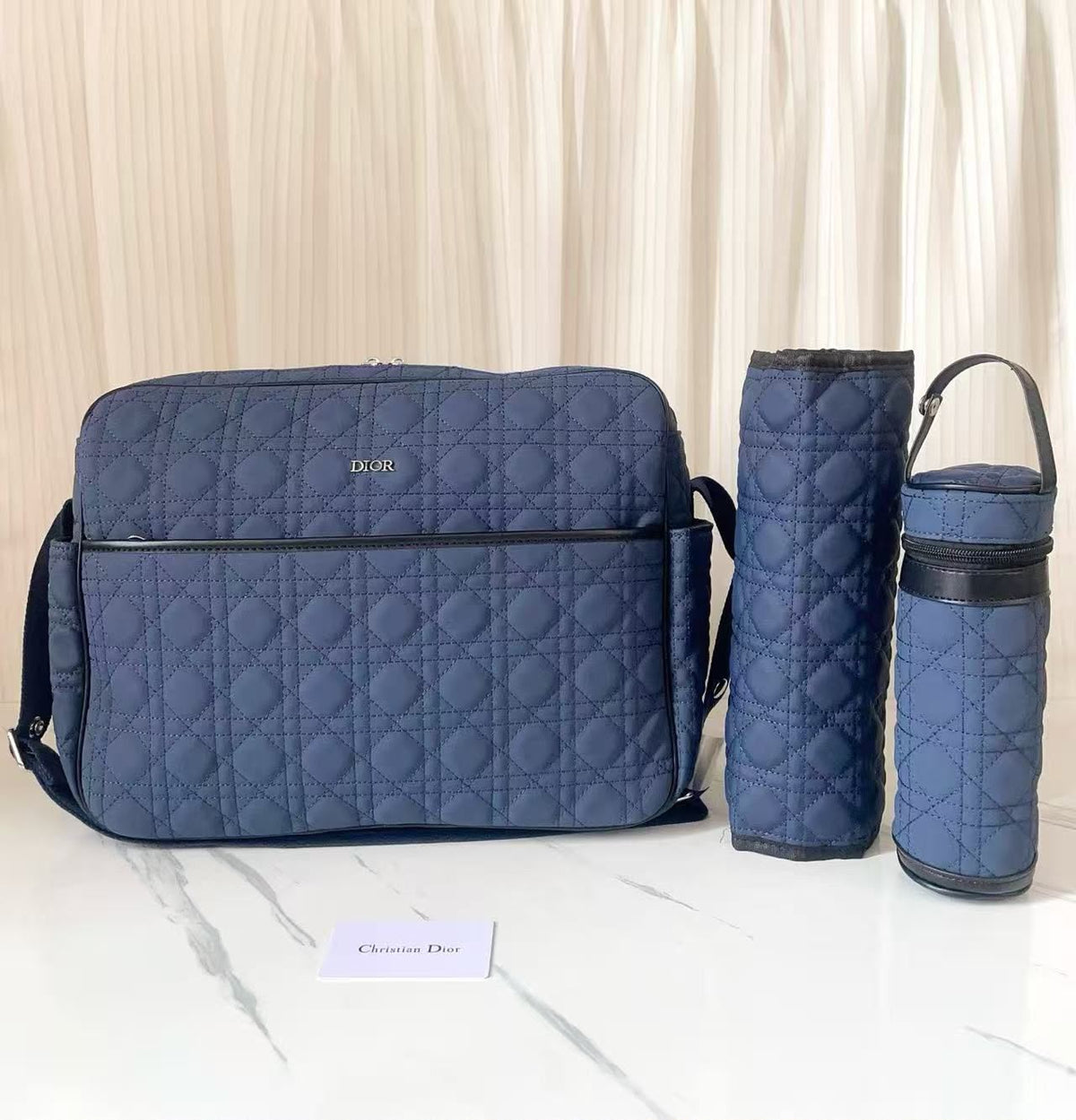 Dior Navy Cannage Front Zip Baby Bag Set