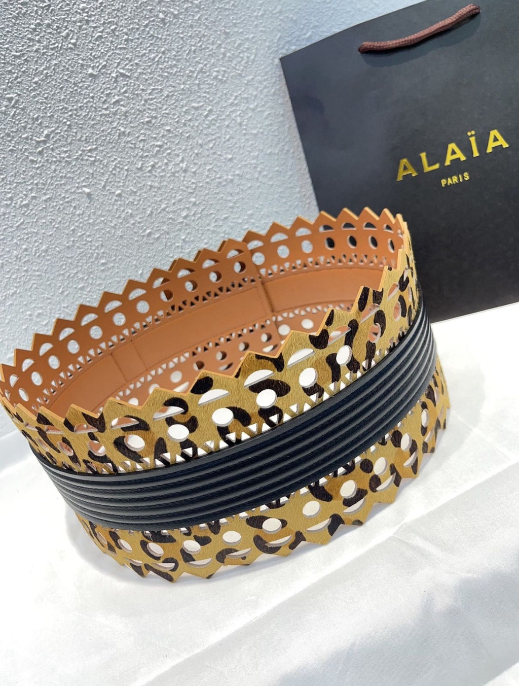 Alaïa Leopard Print Laser-Cut Leather Corset Belt