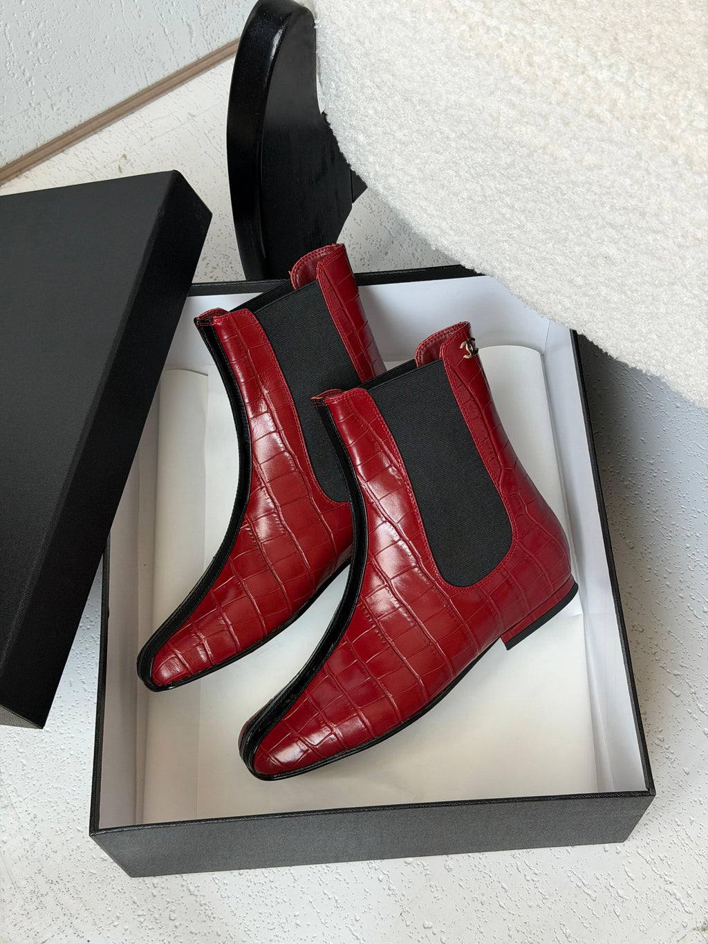 Chanel Croc-Embossed Chelsea Boots