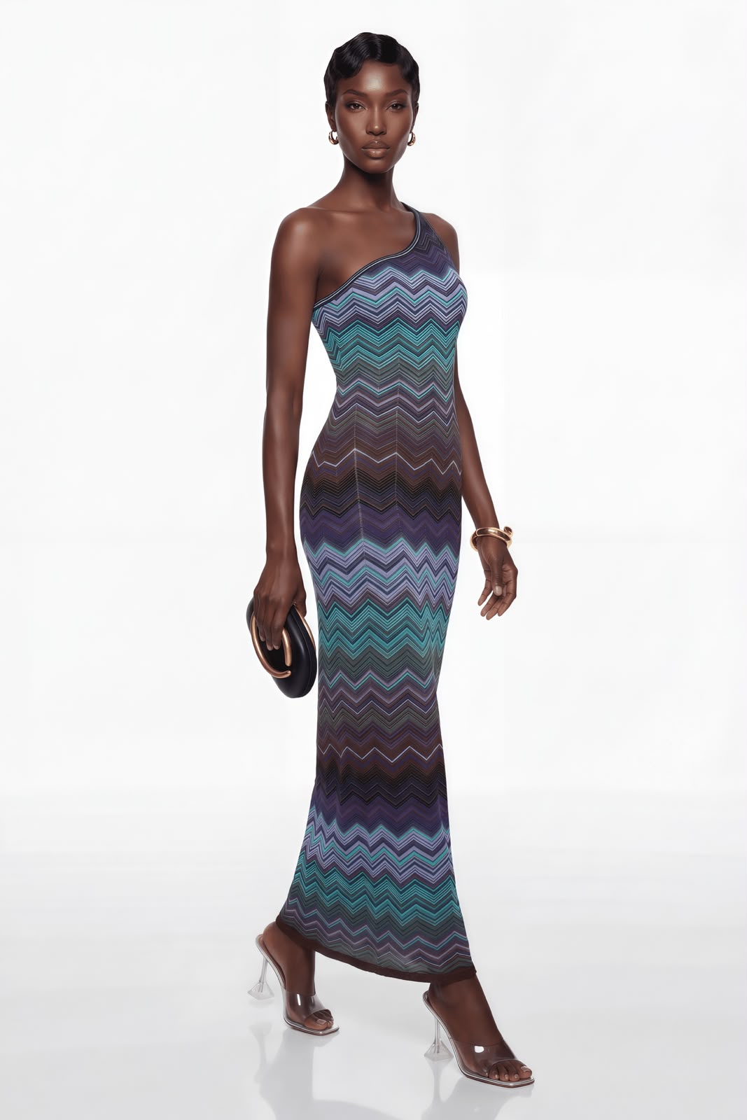 MISSONI Chevron One-Shoulder Maxi Dress