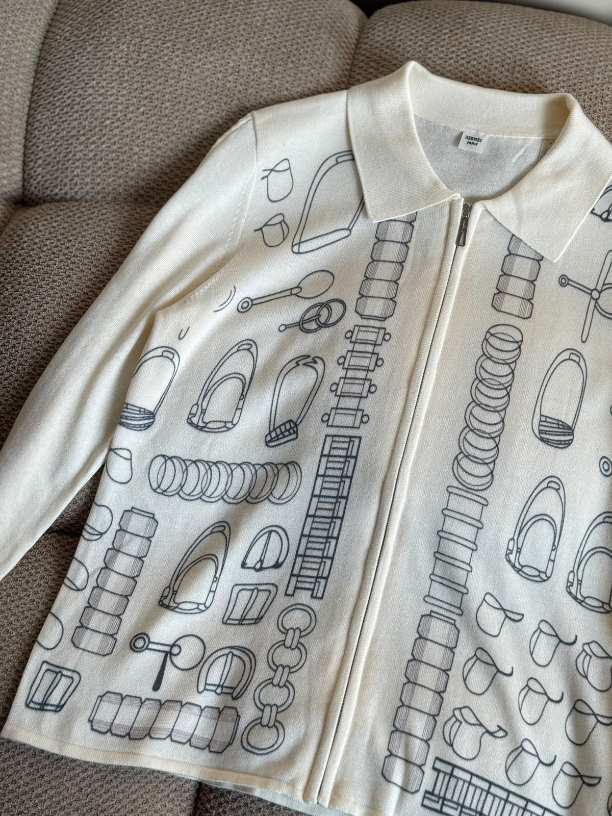 Hermès Object Motif Zip-Up Knit Cardigan