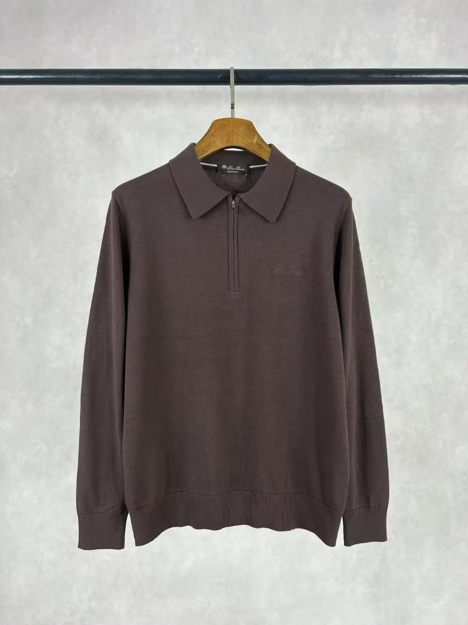 Loro Piana Tonal Logo Quarter Zip Collared Sweater