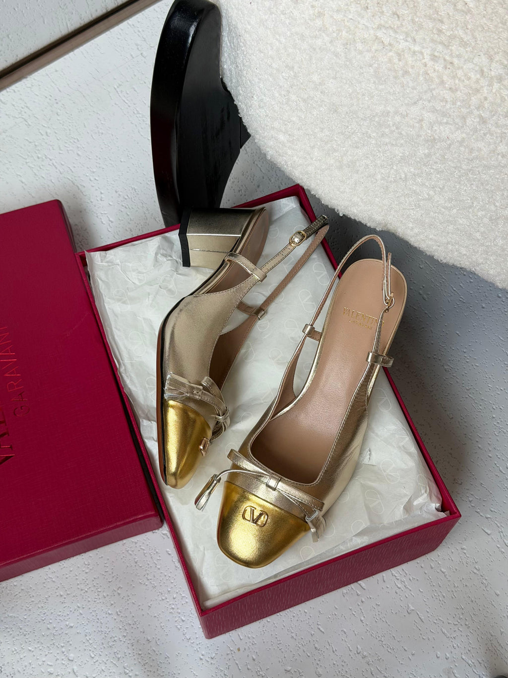 Valentino Garavani VLogo Bow Cap-Toe Slingback Pumps