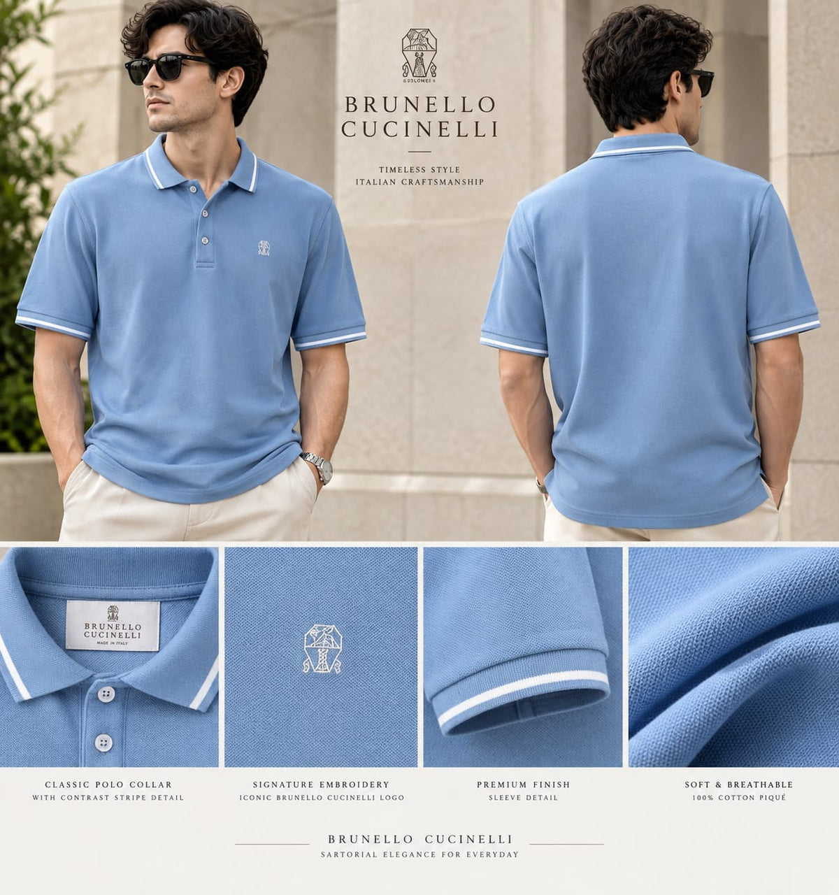 Brunello Cucinelli Men Contrast Trim Polo