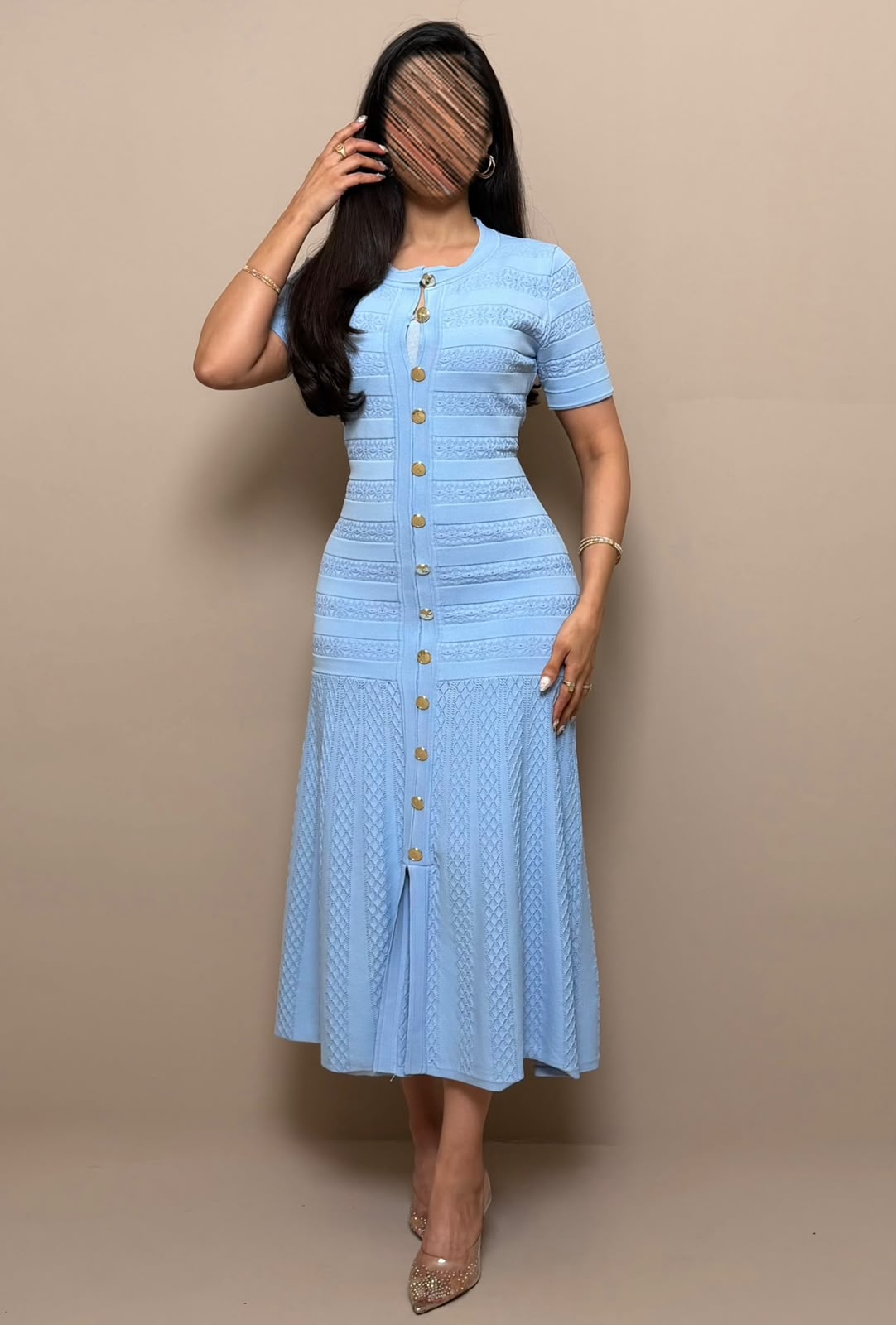 Sandro Short-Sleeve Knit Midi Dress