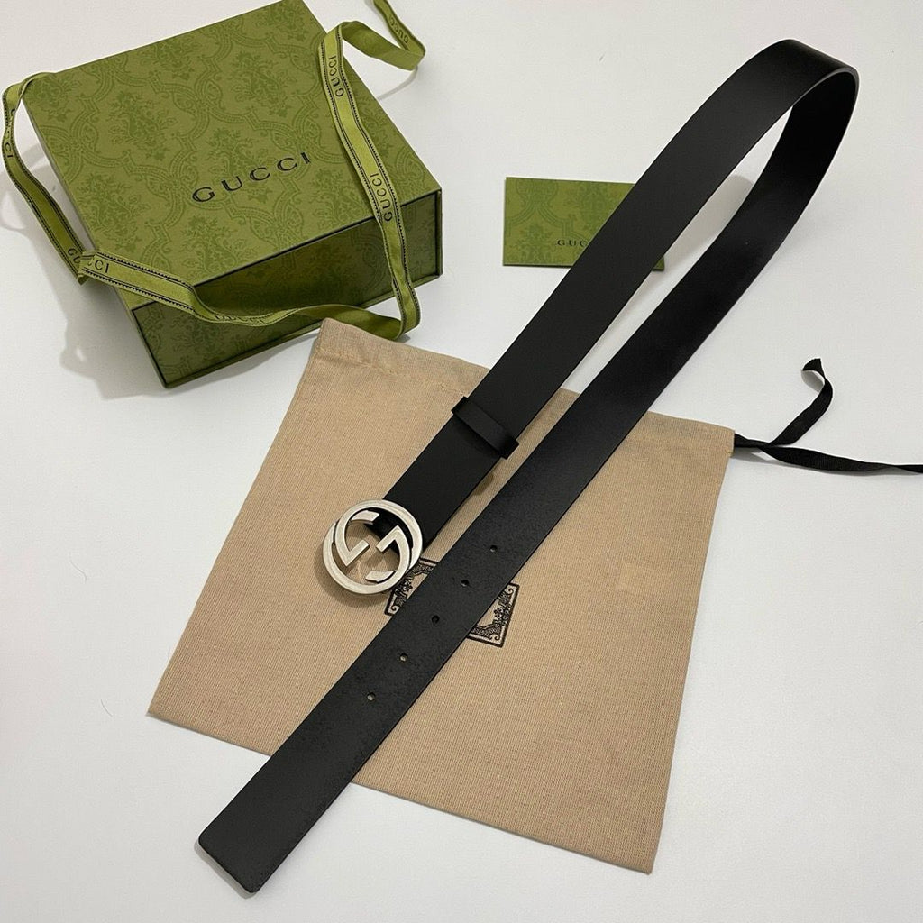 GUCCI Interlocking G Black Leather Belt