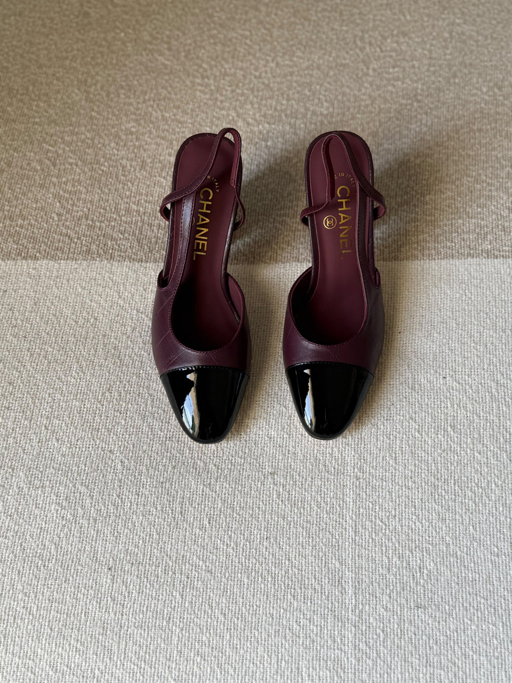Chanel Leather & Patent Cap-Toe Slingback