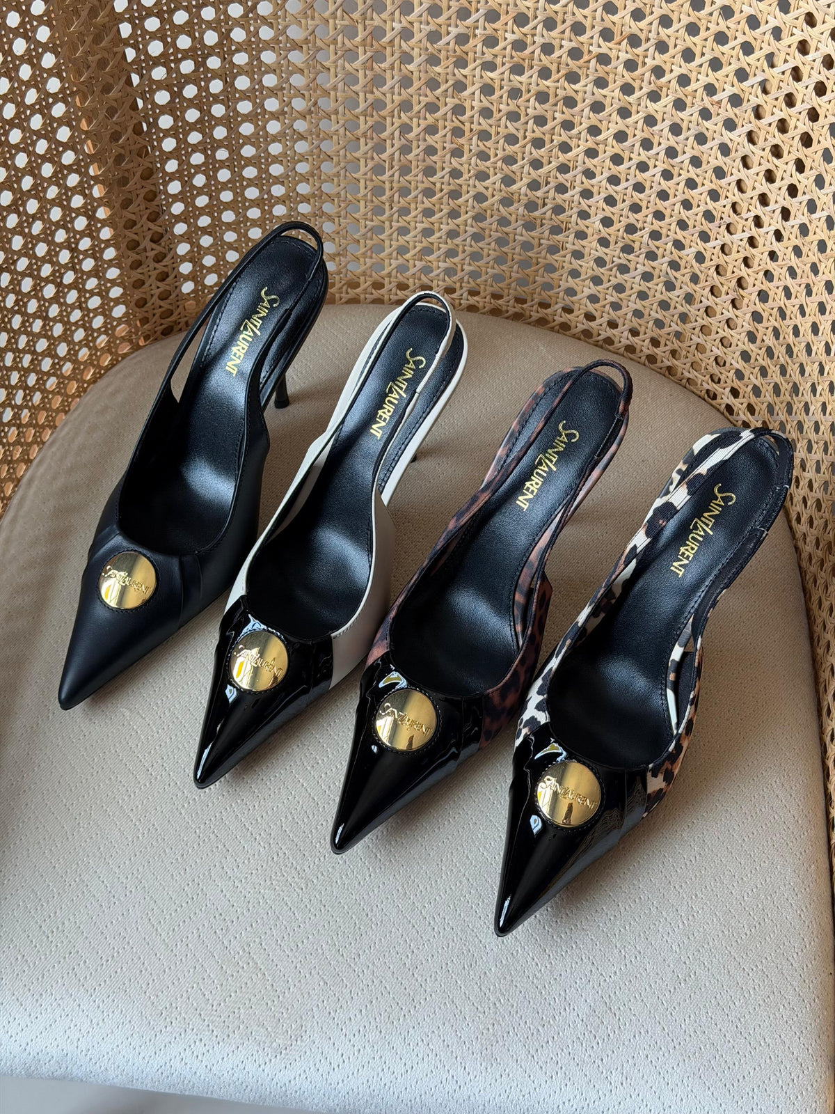 Saint Laurent Louis Slingback Pumps with Engraved Logo Plaque