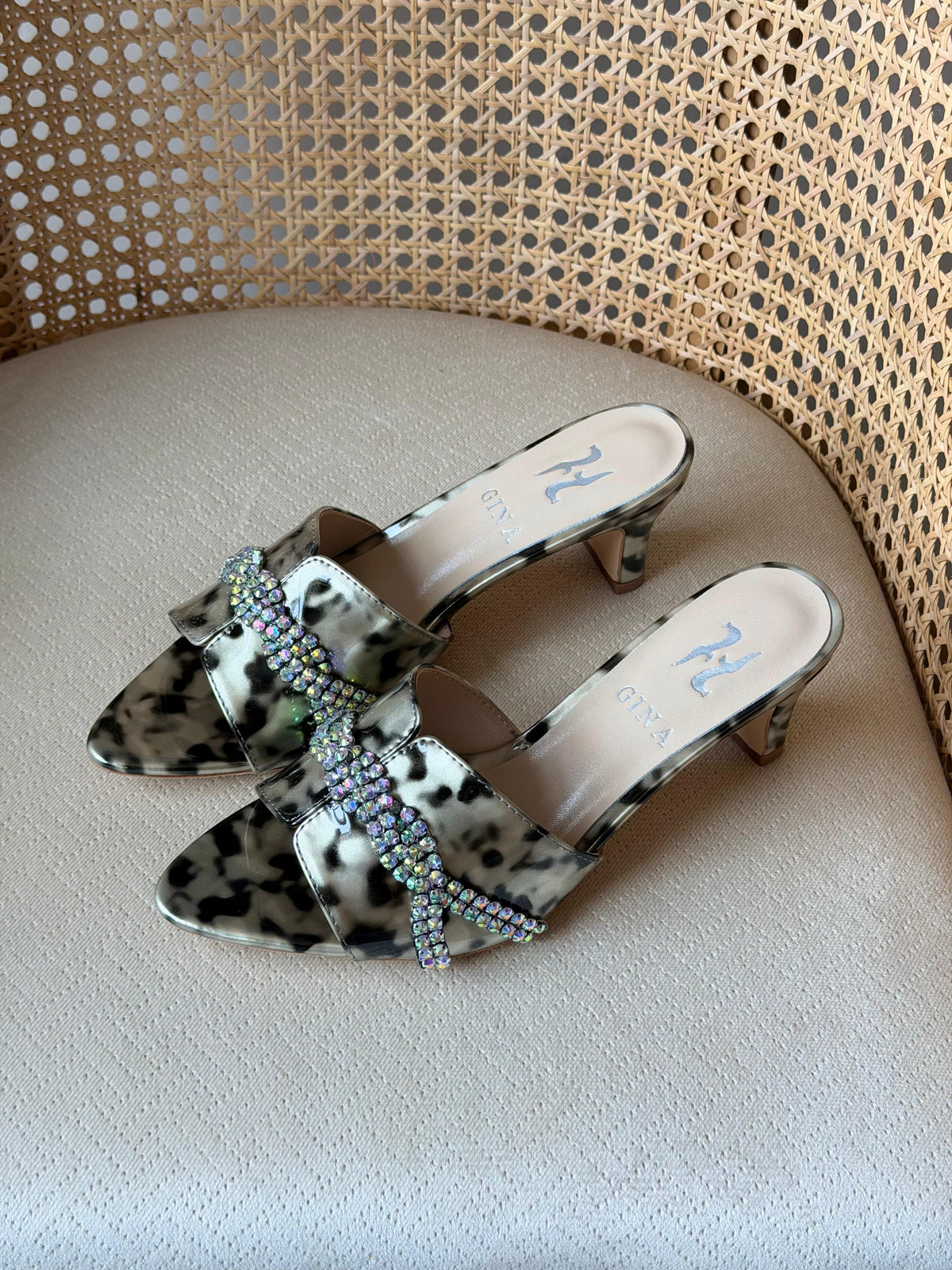 GINA Tortoiseshell Crystal-Embellished Mules