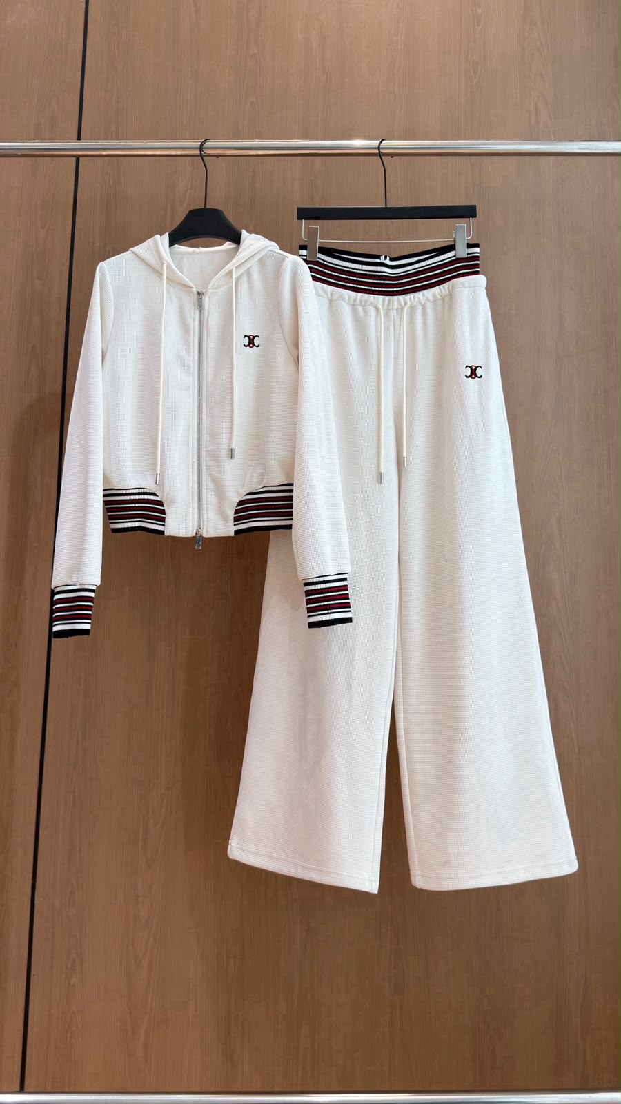 Celine Triomphe Striped Trim Zip Hoodie and Wide