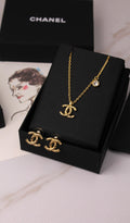 Chanel Gold-Tone CC Logo Necklace and Earrings Set