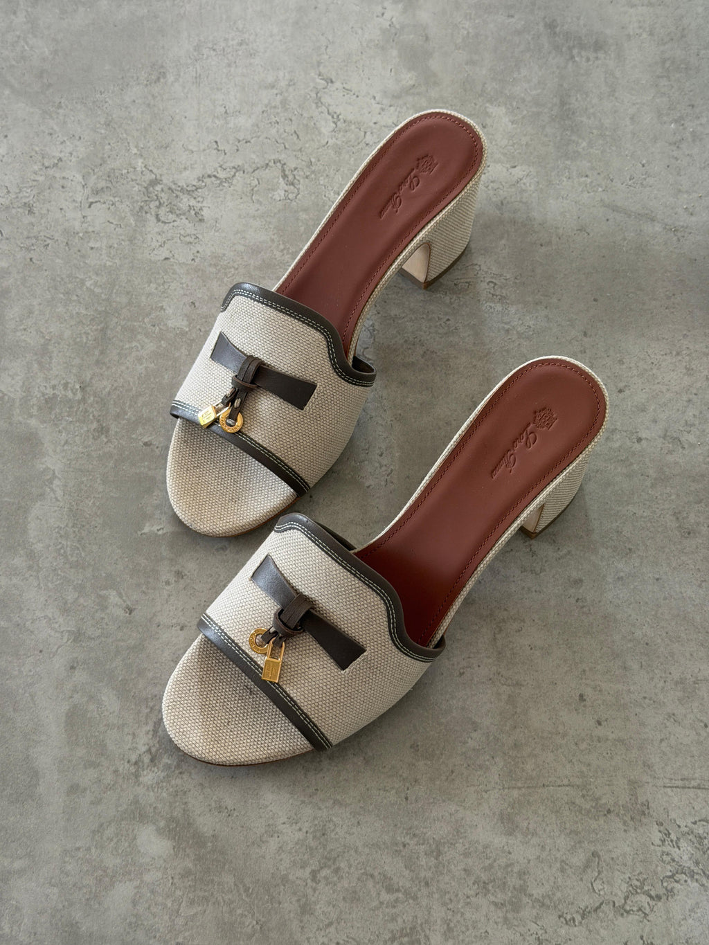 loro Piana Fabric and Leather Block Heel