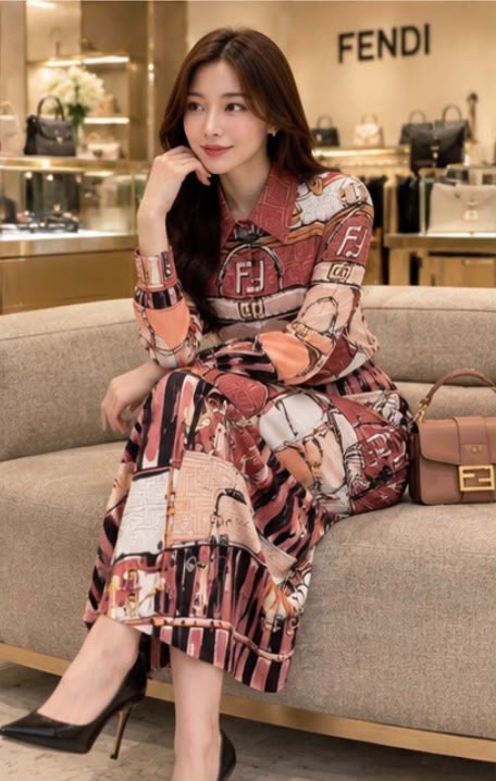 Fendi FF Logo and Belt Print Shirt and Skirt Set