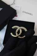 Chanel-Inspired Gold-Tone CC Crystal Brooch